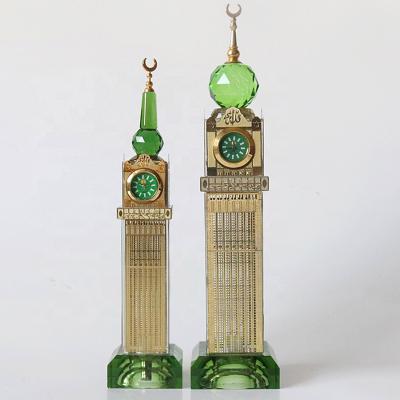 China Middle East Pattern Crystal Makkah Mecca Clock Tower With Led Light Base For Abraj Al Bait Islamic Souvenirs for sale