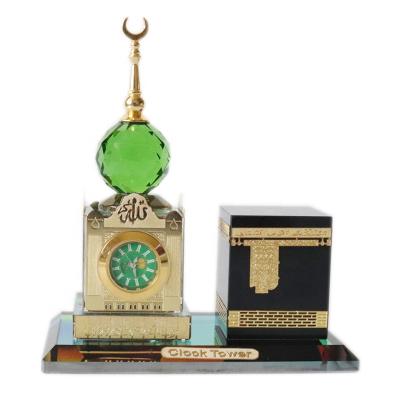 China Middle East Crystal Mosque Clock Tower Building With Kaaba Pattern For Muslim Craft Islamic Souvenirs Ramadan Decoration for sale