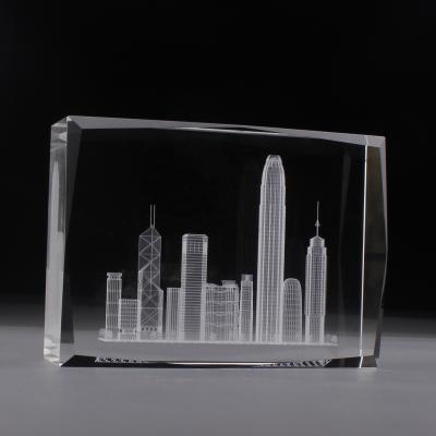 China Europe Pujiang 3D Laser Engraved Crystal Building Model Engraving Crystal Glass Block Cube Etched Souvenir Gifts for sale