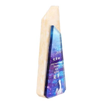 China Creative Color Print Crystal Plaque of Europe Crystal Trophy With Marble Award for sale