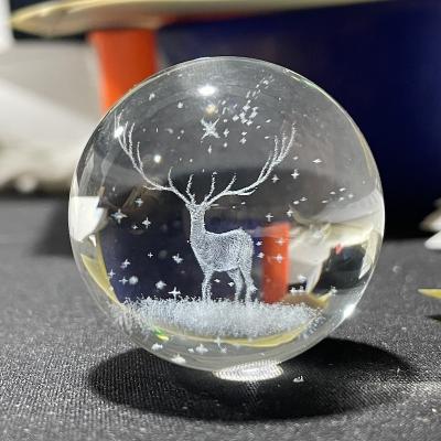 China China Boming Wholesale 3D Laser Engraving Deer Crystal Ball Glass Ball Solid Crystal Spheres For Souvenirs Gifts for sale