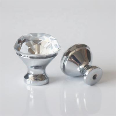 China Funky Glass Door Handle 30mm Crystal Diamond Knob 25mm Clear Drawer Cabinet Door Counter Drawer Home Furniture High Grade Furniture for sale