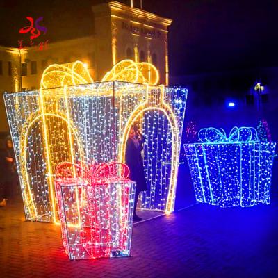 China Commercial Use Outdoor Christmas Decorations Box Giant Led Acrylic 3d Christmas Gift Box Pattern Lights For Shopping Mall for sale