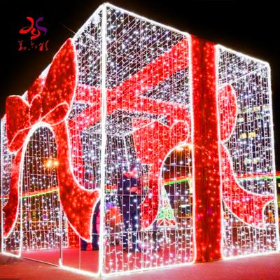 China Outdoor Commercial Goods LED Christmas Decorations Street Use Waterproof Acrylic 3D Christmas Decoration Gift Box Ornaments Light for sale