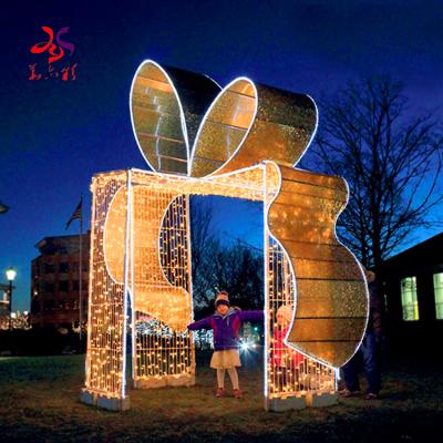 China Custom commercial outdoor garden project decoration 3d Christmas gift box LED giant giant light commercial use large for mall for sale