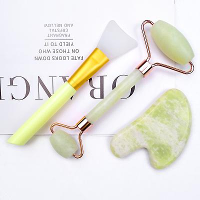 China Wholesale Face Lift 3 in 1 Massage Acrylic Handle Jade Facial Roller Gua Sha Set With Gift Box for sale