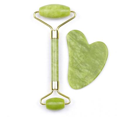 China Original Amazon Best Selling Jade Face Massager Green Jade Roller and Guasha Set for sale