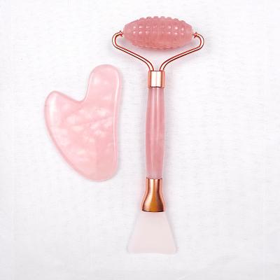 China Face Lift OEM Rose Quartz Jade Silicone Face Mask Brush Jade Roller Gua Sha Stone Set for sale