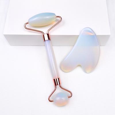 China Face Lift Heart Shape Natural Gua Sha Stone Face Skin Care Opal Jade Roller Massagers Set for sale