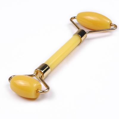 China Lasting Yellow Natural Jade Roller Gua Sha Face Lift Massage Face Lift Effect Contour for sale