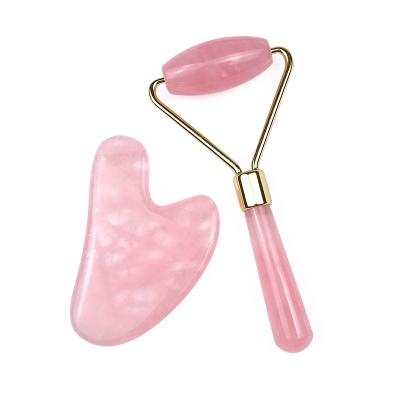 China Natural Jade Face Lift Roller Massager Facial Beauty Gua Sha Set Sha Set Face Jade Scraping Lifting Roller for sale