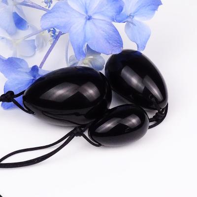 China Europe best quality 3 grade drilled and undrilled vaginal exercise black obsidian jade yoni eggs set for tightening for sale