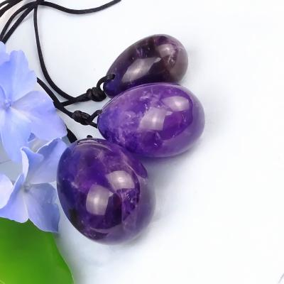 China Europe drilled real yoni egg stone crafted amethyst jade egg purple bead yoni egg set for women for sale