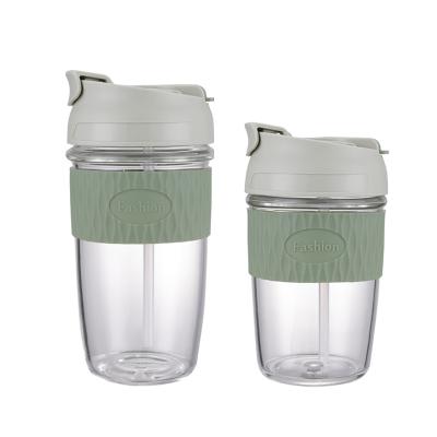 China Premium Stocked For Travel To Go 12oz Take Away Coffee Mug Reusable Glass Coffee Cup With Lid And Straw for sale