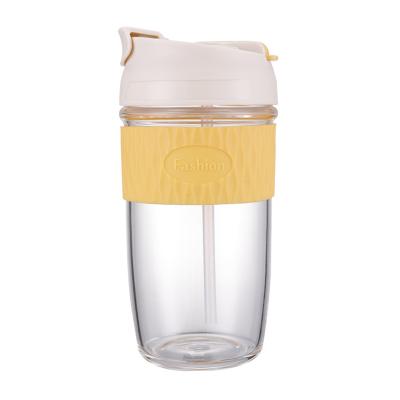 China Wholesale Disposable Customize Logo Glass Tumbler Coffee Car Mug Reusable Silicone Straw Water Cup With Double Lid for sale