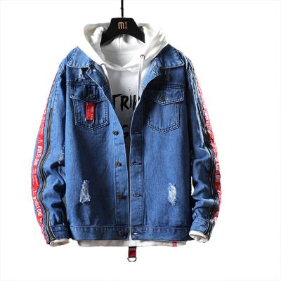 China Sustainable Street Fashion Hollow Swept To Fade Young Men Teenagers Jeans Jacket for sale