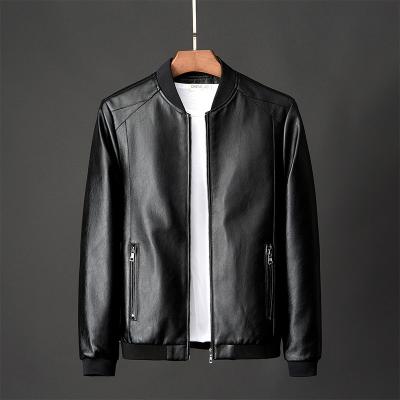 China Men's Reversible Wholesale Multi Leather Motorcycle Collar Black Faux Zipper Side Pockets Leather Jacket for sale