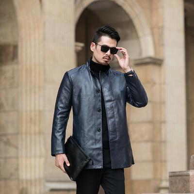 China Viable Made in China Good Faux Artificial PU Material Men's Synthetic Leather Jackets with Fleece Lining for sale