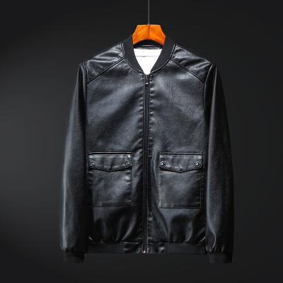 China OEM Winter Waterproof Custom Pocket Front PU Bomber Mens Leather Jackets for sale