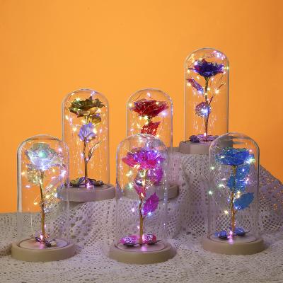 China Gift Giving Beauty and the Beast Rose In Glass Dome Butterfly Gifts For Mothers Day Light Up Eternal Rose for sale