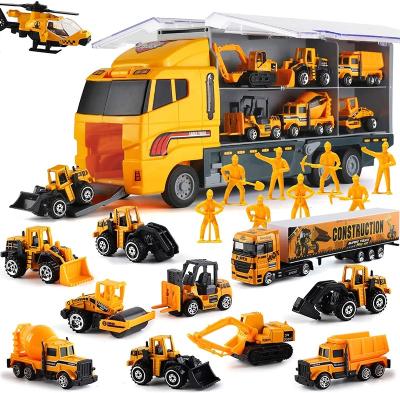 China Diecast 11 in 1 Building Toys Truck Vehicle Transporter Car Set Diecast Excavator Dump Truck Digger Backhoe for Boys Kids Gift for sale