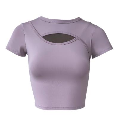 China 2021 New Summer Sports Breathable Tops For Women Tight Fit Slim Professional Yoga Running Training Tops for sale