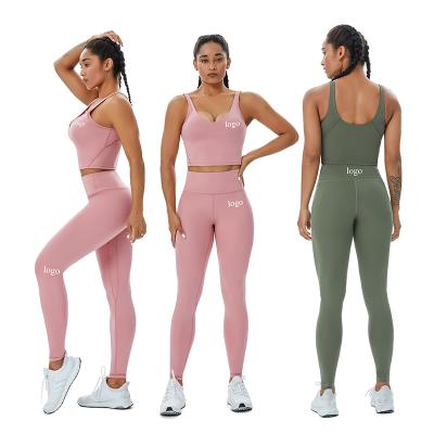 China High Waisted Breathable Workout Leggings Active Wear Bodybuilding 2pcs Yoga Set Sport Fitness Women Gym Yoga Set for sale