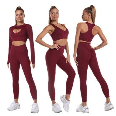 China 2021 Breathable Custom Women Shapewear Long Bra High Waist Fitness Sport Workout Leggings 3 Piece Yoga Set Suit Clothing for sale