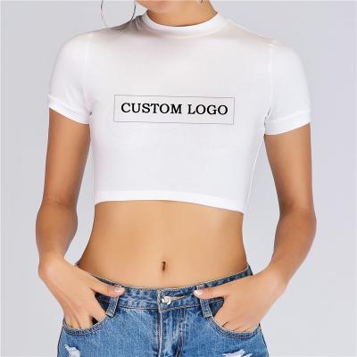 China Anti-pilling Dropshipping Women Fashion Custom Logo Summer Plain White Tee Shirt Sexy Ladies Tight Crop Tops for sale