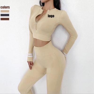 China Women Gym Fitness Sportswear Breathable Crop Top And Pants Suit Seamless Sport Leggings Yoga Sets for sale