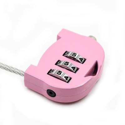 China Zinc Alloy Keyless Student Cat Padlock Color Cable Luggage Padlock 3 Digit Combination Lock Diary for sale