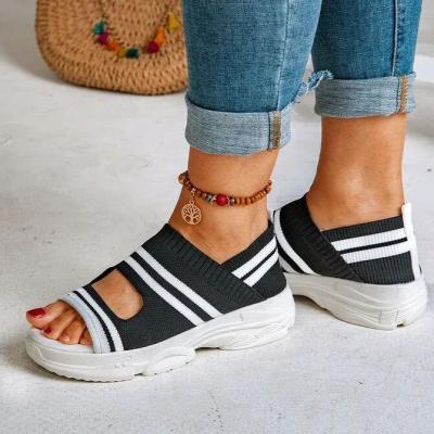 China CUSHIONING 2021 women sandals shoes striped bottom sports thick fish mouth sandals casual comfortable ladies plus size women wedges shoes for sale