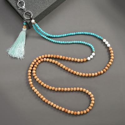 China For mobile glasses/necklace/bracelet new fashion turquoise tassel long cell phone chain, handmade wooden beads phone straps for sale