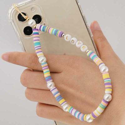 China For Mobile Glasses/Popular Acrylic Soft Ceramic Smiley Face Phone Chain Necklace/Bracelet 2021, Friendship Beads Phone Charm For Girl for sale