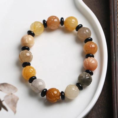 China Other Wholesale Natural Gold Jade Bracelets Fashion Gold Silk Jade Lotus Beads Bracelets for sale