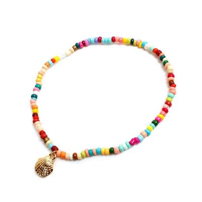 China Other fast shipping! Hand-Threaded Colorful Rice Beads Beach Ankle Chain Alloy Hawaiian Scallop Shell Anklets For Women for sale