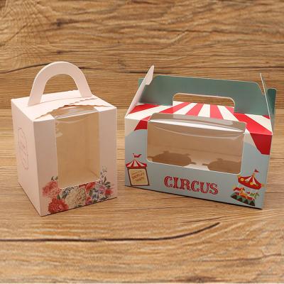 China New Material Design Catering Reused Candy Cookie Food Packaging Gift Foldable Paper Boxes With Clear Window Pastry Cake Box for sale