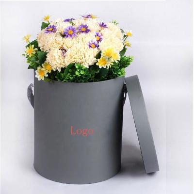 China New Reused Material Design Flower Box With Handmade Flower Box Drawer Round Velvet Flower Box With Custom Logo for sale