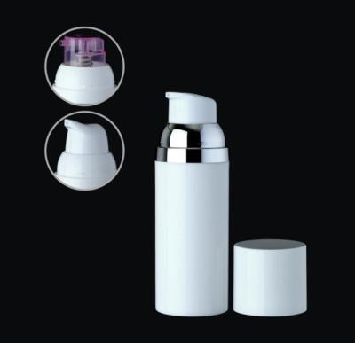 China 50ml  30ml empty plastic cosmetic airless cylinder   chrome ring bottle packaging for sale