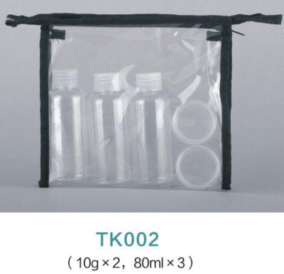 China hot selling products plastic transparent travel cosmetic bottles set with PVC bag 10gx2, 80mlx3 for sale