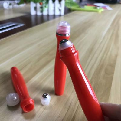 China 15ml radian shape PETG roll on bottle empty with metal ball eye gel plastic roller bottle for sale