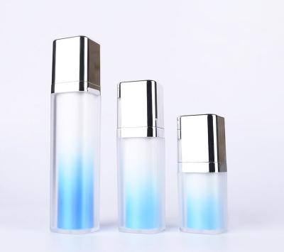 China Hot sell custom blue color  double wall square empty 15ml 30ml 50ml cream cosmetic vacuum bottle for sale