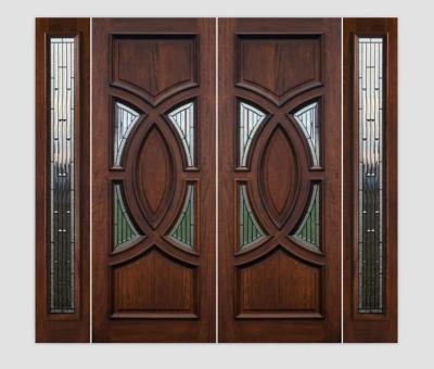 China Pre Hung Luxury High Quality Double Entry Wooden Doors Withs Side Panels for sale