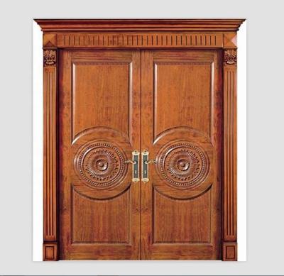 China Waterproof Luxury Carved Wood Double Main Door For Home for sale