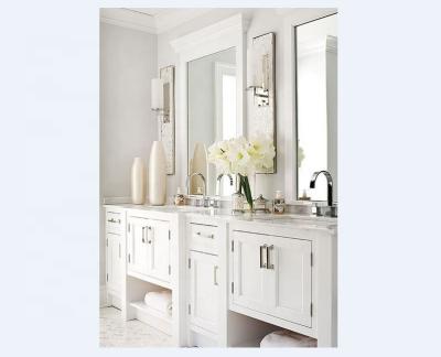 China Modern Customized Luxury Hotel Bathroom Solid Wood Vanity With Mirror And Faucet for sale