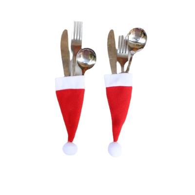 China Christmas Home Kitchen Decor Christmas Ornament Christmas Hat Fork Knife Cutlery Bag Christmas Decoration Tableware Holder Bag Navidad New Year for sale