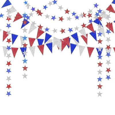 China Hof July Party Props 4t Glitter Garland Banner For 2023 USA America Red Blue Silver White Independence Day Celebration Decor Star Triangle for sale