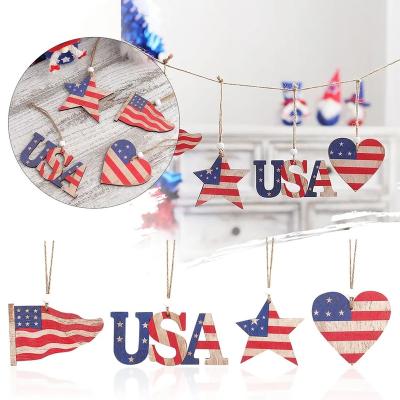 China Hot Selling Party Props Independence Day Hanging Decorations for 4th of July Party Tags Wooden Hanging Ornaments for sale