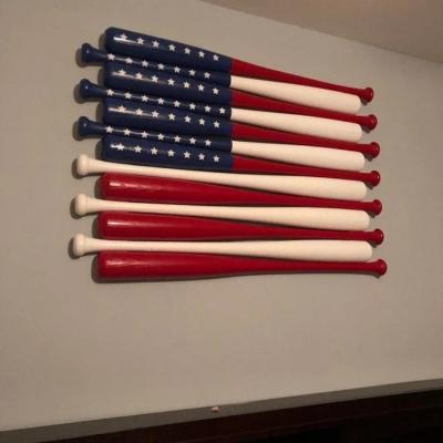 China Party Props Baseball Independence Day Flag Wood Opens Home Decor 4th July Independence Day Carving Door Decoration Hanging for sale