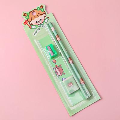 China Plastic+Wood 5Pcs/set Cartoon Stationery Set Cute Children's Pencil Set Gift School Stationery Wholesale for sale